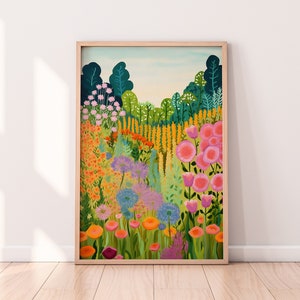 Colorful Flower Garden Painting: Summer Botanical Art (Digital Download)