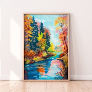Forest River Art,  Landscape Wall Art, Green Forest Printable Digital