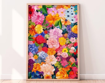 Vibrant Color Floral Art, Printable Eclectic Art, Maximalist Decor, Digital Download