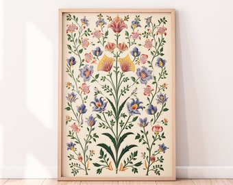Vintage Mughal Floral Art Print: Bohemian Indian Palace Painting (Digital Download)
