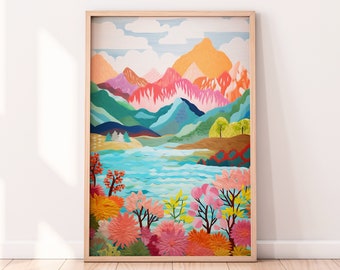 Abstract Colorful Mountain Wall Art, Colorful Wall Art, Printable Art, Living Room Print, Scenery Art