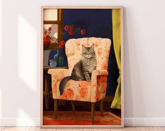 Norwegian Forest Cat Art Print: Cat on Couch Illustration (Digital Download)