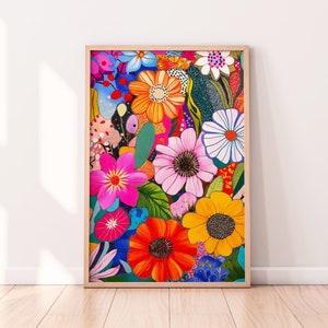 Vibrant Abstract Flowers Wall Art, Maximalist Modern Colorful Floral Wall Decor, Trendy Art, Printable Eclectic Art, Tropical Flowers