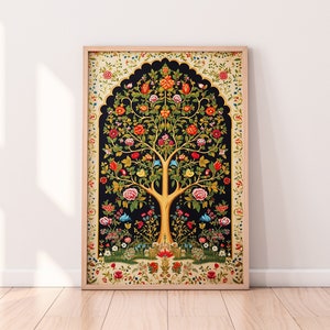 Indian Floral Art Print, Indian Vintage Art, Folk Prints, Tree of Life, Pichwai Painting, Indian painting, Indian Wall Art, Floral Art Print