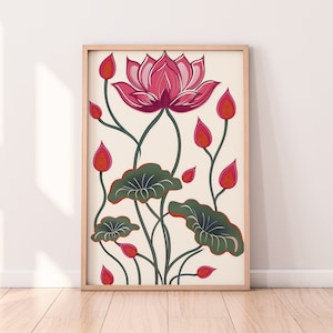 Blühende indische Lotus druckbare Kunst, Wohnzimmer Dekor, digitaler Download