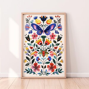フォークアートの花柄プリント：スカンジナビア北欧デザイン（デジタルダウンロード）
