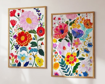 Floral Wall Art Prints (Set of 2): Colorful Spring Flowers (Digital Download)