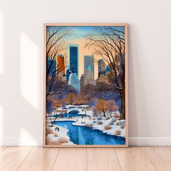 New York Central Park Winter illustration,  Central Park snow scene, NYC, Printable