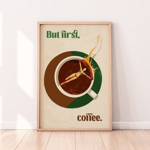 Pero primero café, ilustración, decoración de la pared de la cocina y el comedor, letrero de la cafetería, arte de la pared de la cocina, descarga digital