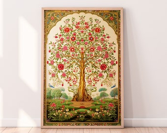 Indian Folk Art, Tree of Life, Floral Prints, Living Room Decor, Printable, Indian Vintage, Persian, Bohemian Wall Art