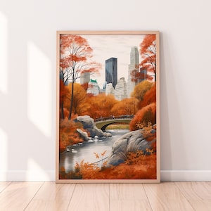 Central Park Herbst Illustration, Herbst Dekor, New York Kunstdruck, Reise Illustration, NYC