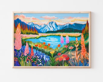 Colorful Landscape Printable Wall Art, Floral art, Bright wall art, Maximalist Decor