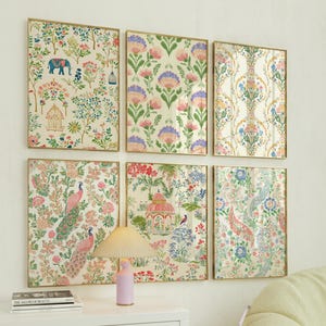 Indian Floral Wall Art Set - Mughal Inspired Botanical Prints - Boho Vintage Digital Download