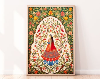 Indian Pichwai Painting: Vintage Floral Art Print (Digital Download)