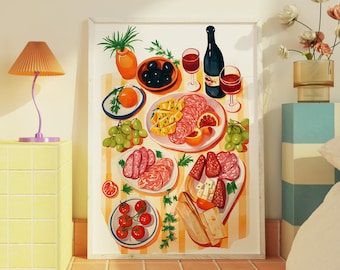 Aperitif Still Life Art Print: Colorful Food Illustration (Digital Download)