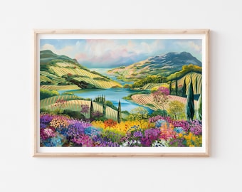 Tuscan, Abstract Landscape Art, Colorful Floral Wall Art, Digital Download