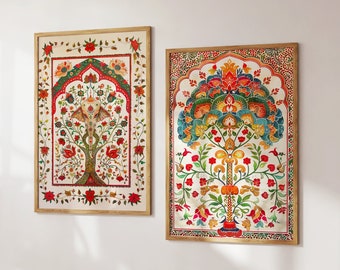 Mughal Floral Art Prints: Bohemian Indian Decor (Digital Download)