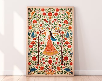 Indian Art Print, Indian Vintage Art, Floral Prints, Folk Prints, Printable, Pichwai Painting, Indian painting, Indian Wall Art