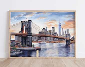 Brooklyn Bridge Art Print: New York City Summer Skyline (Digital Download)