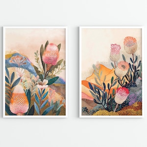 Banksia Flower Set of 2, Australian Native Flower, Floral Painting, Fine Art, Digital Download