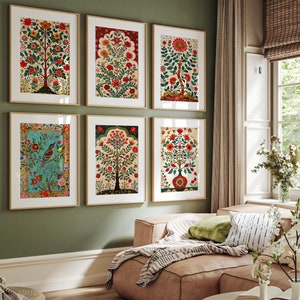 Indian Folk Art Set of 6 Digital Download, Living Room Decor, Gallery wall set, Indian Painting, Poster Bundle, Printable