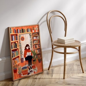 Bookstore Art Print: Bookworm Library Decor (Digital Download)
