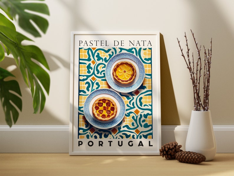Cartel de Pastel De Nata, Pasteis de Nata Art Print, Postre portugués, Pastelería portuguesa, Tarta portuguesa, Impresión de arte de cocina, Impresión de tarta de natillas imagen 7