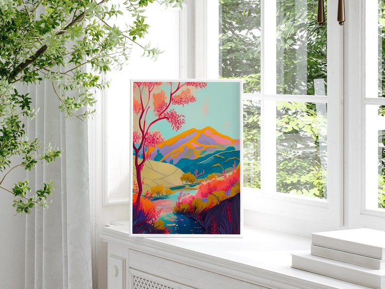 Abstract Trees Wall Art Set of 2 , Colorful Wall Art, Abstract Wall Art, Acrylic Art, Printable Art, Living Room Print, Scenery Art Print image 4