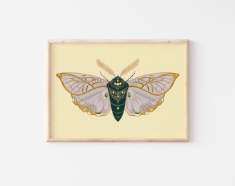 Gold Moth Girl 8.5 X 11 Art Print, Artwork Wall Aesthetic