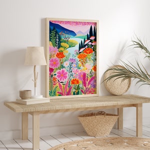 Abstract Flowers Painting, Colorful Wall Art, Abstract Art, Patchwork, Illustration, Living Room Print, Scenery Art, Floral image 7