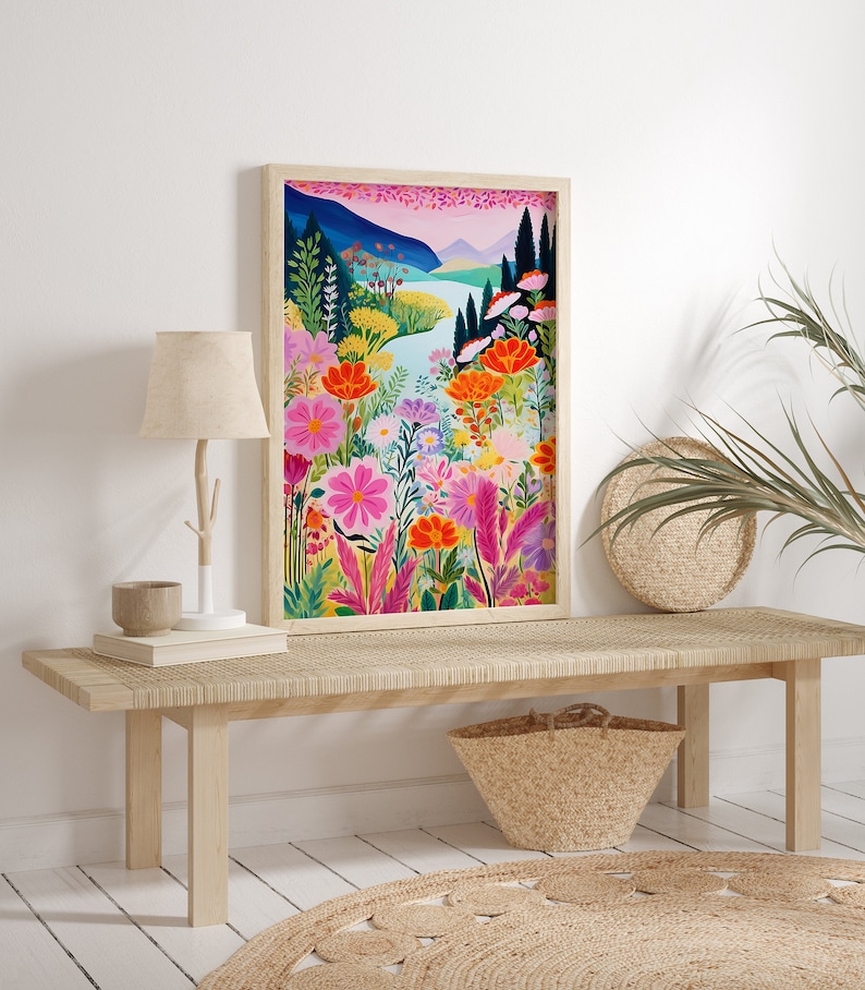 Abstract Flowers Painting, Colorful Wall Art, Abstract Art, Patchwork, Illustration, Living Room Print, Scenery Art, Floral image 7