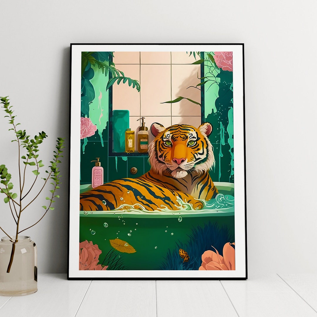 Boho Bathroom Print, Jungle Bathroom Art Decor, Maximalist Animal in ...