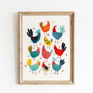 chicken painting, colorful decorative illustration, children's room, nursery art, cute print, kids room decor image 6