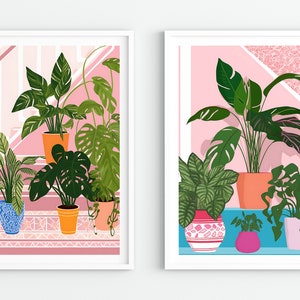 Botanical Wall Art Set of 2, Plants illustration, Tropical leaves, Home Plants Wall Art, Digital Download, Gallery wall art