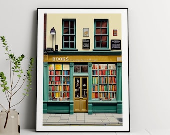 New York Bookshop Art Print: Colorful Bookworm Gift (Digital Download)