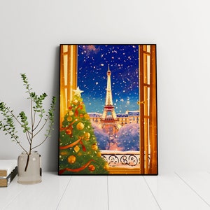 Paris at Snowy Christmas, Christmas wall art, Christmas decor, Christmas prints, Christmas, Christmas Gift, Paris print, Paris winter image 7