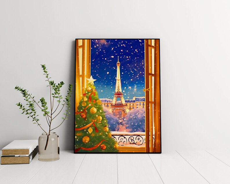 Paris at Snowy Christmas, Christmas wall art, Christmas decor, Christmas prints, Christmas, Christmas Gift, Paris print, Paris winter image 7