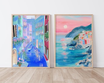 Venice & Cinque Terre Art Print Set: Italian Coastal Decor (Digital Download)