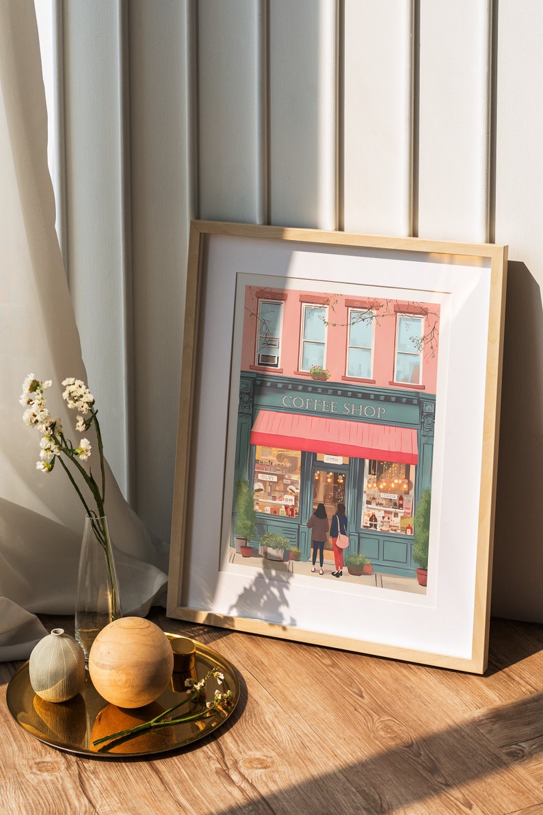 Plakat artystyczny „New York Coffee Shop”: Kolorowy plakat kawiarniany (pobranie cyfrowe) zdjęcie 6
