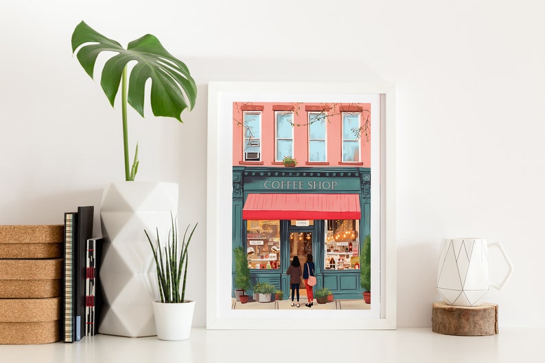 Plakat artystyczny „New York Coffee Shop”: Kolorowy plakat kawiarniany (pobranie cyfrowe) zdjęcie 5