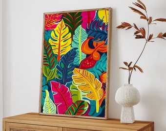 Colorful Tropical print, Maximalist Wall Art, Abstract Floral Botanical Wall Art