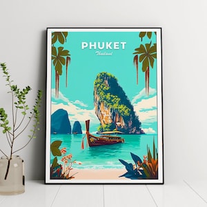Impresión de viaje de Phuket, Tailandia, impresión de Phi Phi, póster de Phuket, póster de viaje, póster de Tailandia, impresión artística de Tailandia, impresión de póster de Asia, regalo de viaje