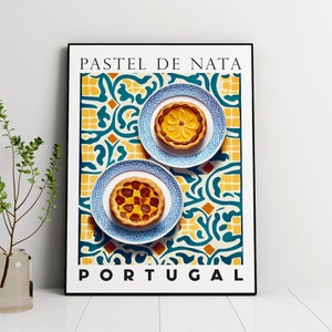 Cartel de Pastel De Nata, Pasteis de Nata Art Print, Postre portugués, Pastelería portuguesa, Tarta portuguesa, Impresión de arte de cocina, Impresión de tarta de natillas imagen 1