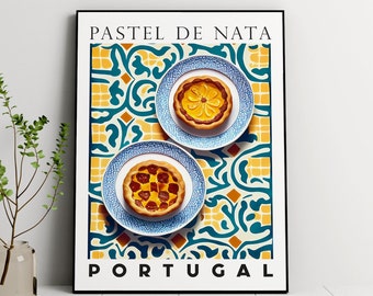 Pastel De Nata Poster, Pasteis de Nata Art Print,Portuguese Dessert,Portuguese pastry,Portuguese Tart, Kitchen art print, Custard Tart Print