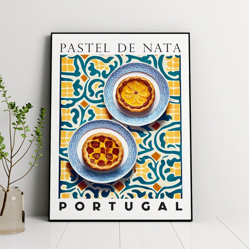 Cartel de Pastel De Nata, Pasteis de Nata Art Print, Postre portugués, Pastelería portuguesa, Tarta portuguesa, Impresión de arte de cocina, Impresión de tarta de natillas imagen 1