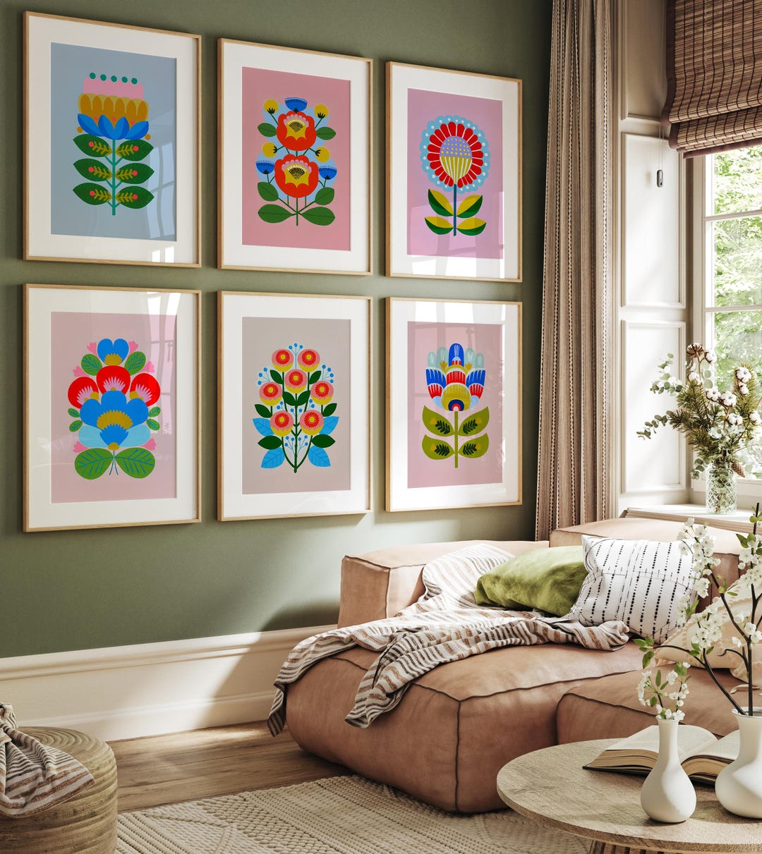 Scandinavian Floral Art Prints: Retro Nordic Decor Set (digital ...