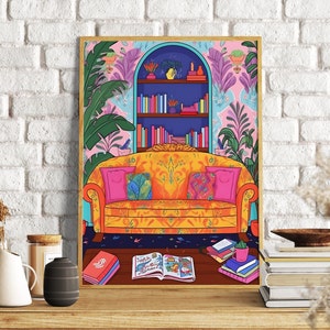 Chill Sofa Art Print, Positive Room Art Print, Relaxed boho living room decor, Chill Room Aesthetic Decor Print, Digital Print