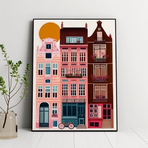 Amsterdam illustration, Printable Digital, Netherlands, Travel gift, Digital Art Download