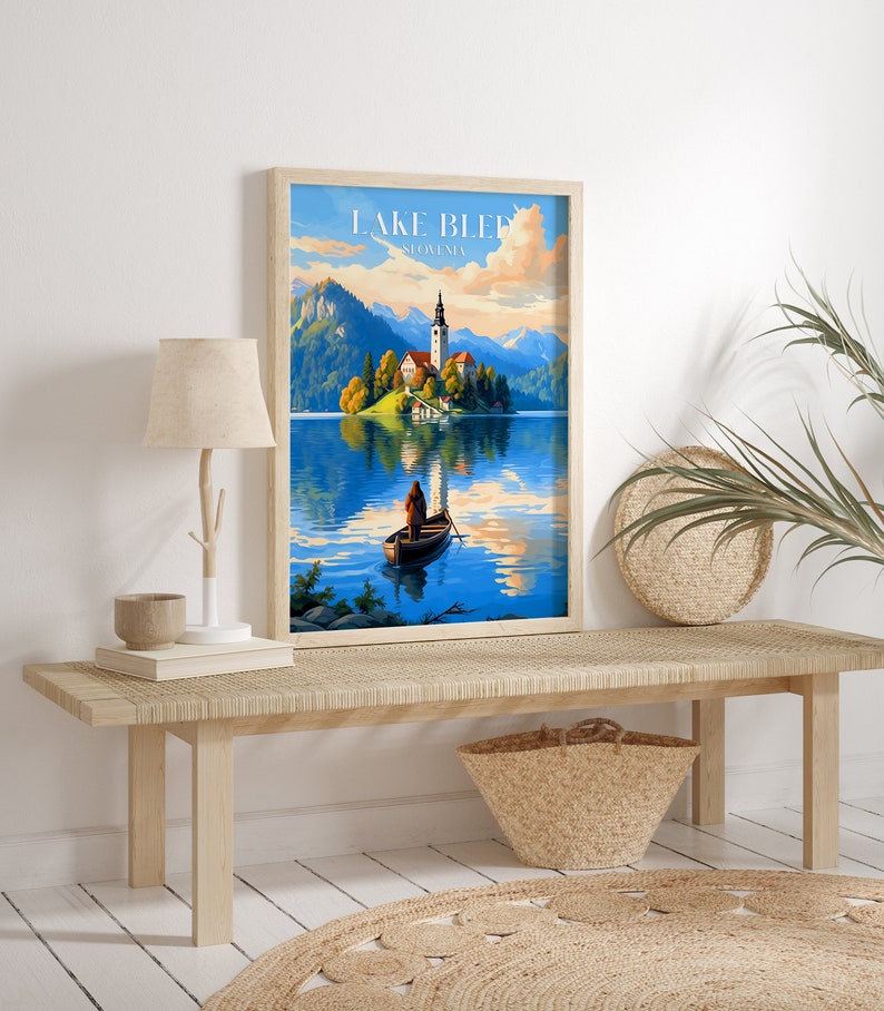 Lake Bled Travel Poster, Travel Print of Lake Bled, Slovenia Travel, Slovenia Art, Lake Bled Gift, Wall Art Print, Digital Download image 3