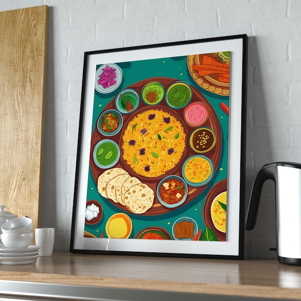 Indian food printable art, Indian wall art, Indian food gift, Food illustration, Kitchen art print, Foodprint, Food art